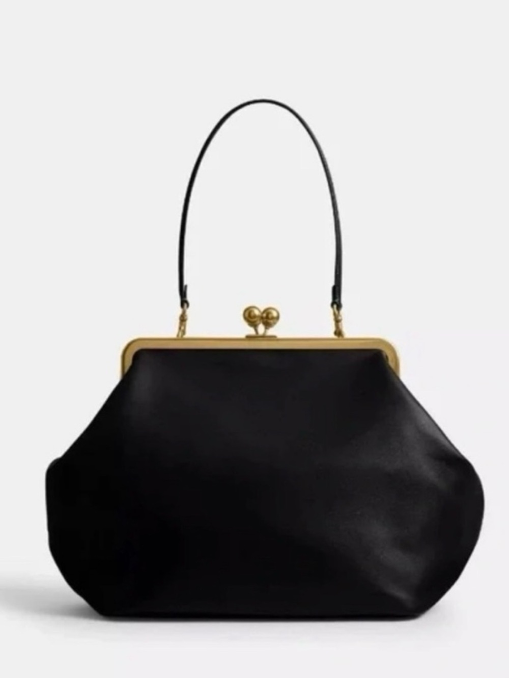 Coach Black Leather Kiss-Lock Frame Wristlet with Gold Hardware